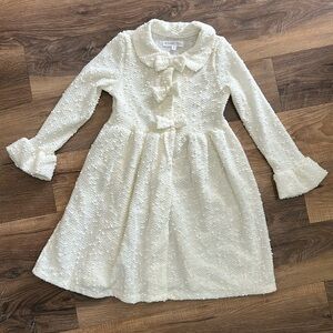 NANETTE GIRLS CREAM SPARKLE BUTTON-BOW ACCENT JACKET SIZE 6
